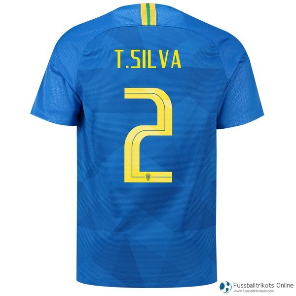Brasilien Trikot Auswarts T.Silva 2018 Blau Fussballtrikots Günstig